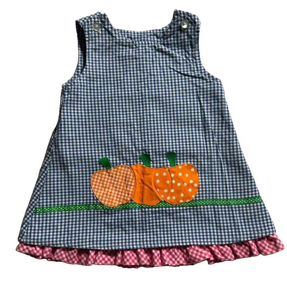 Funtasia Too Girls Reversible Thanksgiving Dress Turkey Pumpkin Gingham 4T